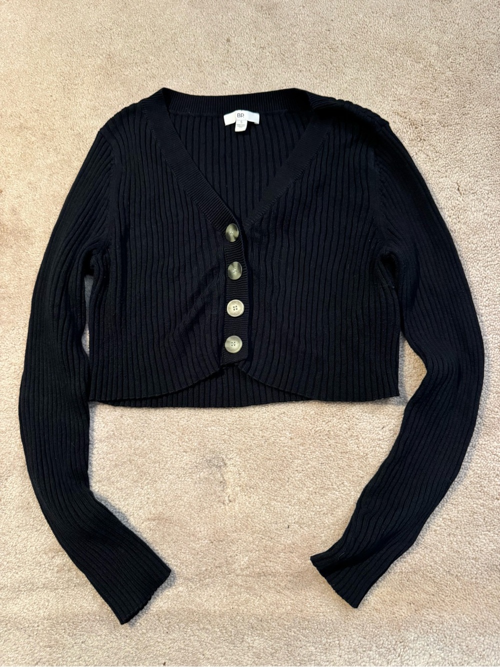 bp Black Ribbed Cropped Cardigan with Buttons